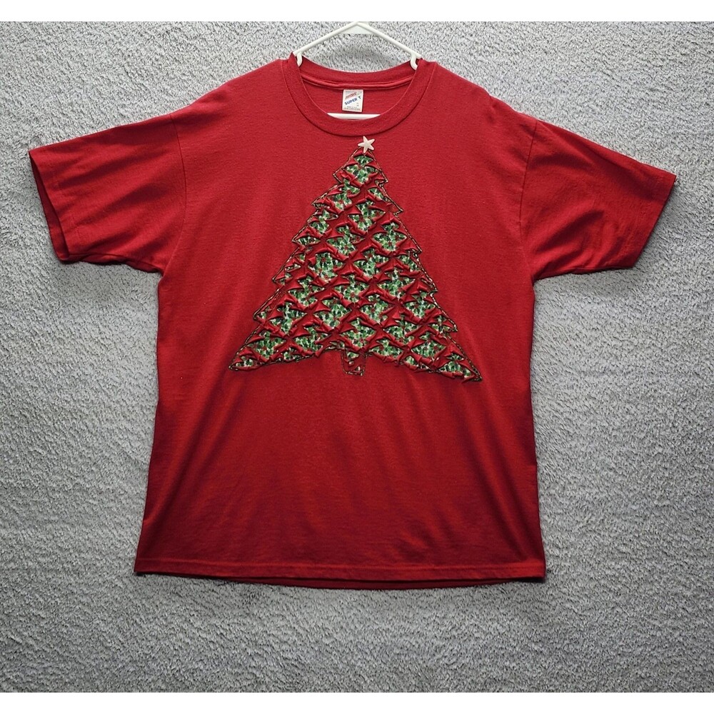 VTG Christmas Red cut tree  jerzees Super tee shirt Size XL (46)  80s 90s